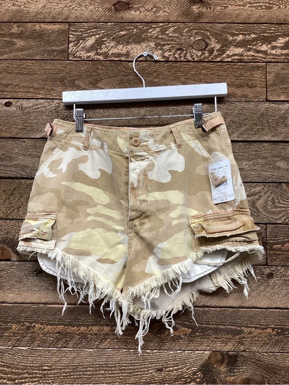 We The Free Desert Camo Frayed Hem Cargo Shorts - Tan